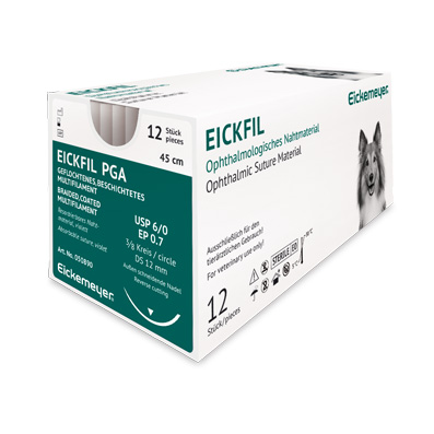 Eickfil PGA USP 6/0, EP 0,7 3/8 cirkel - DS 12 mm, omvendt skærende længde 45 cm